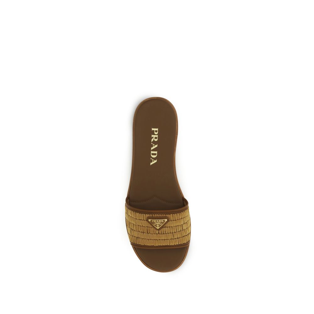 Prada Brown Raffia Slippers for Women