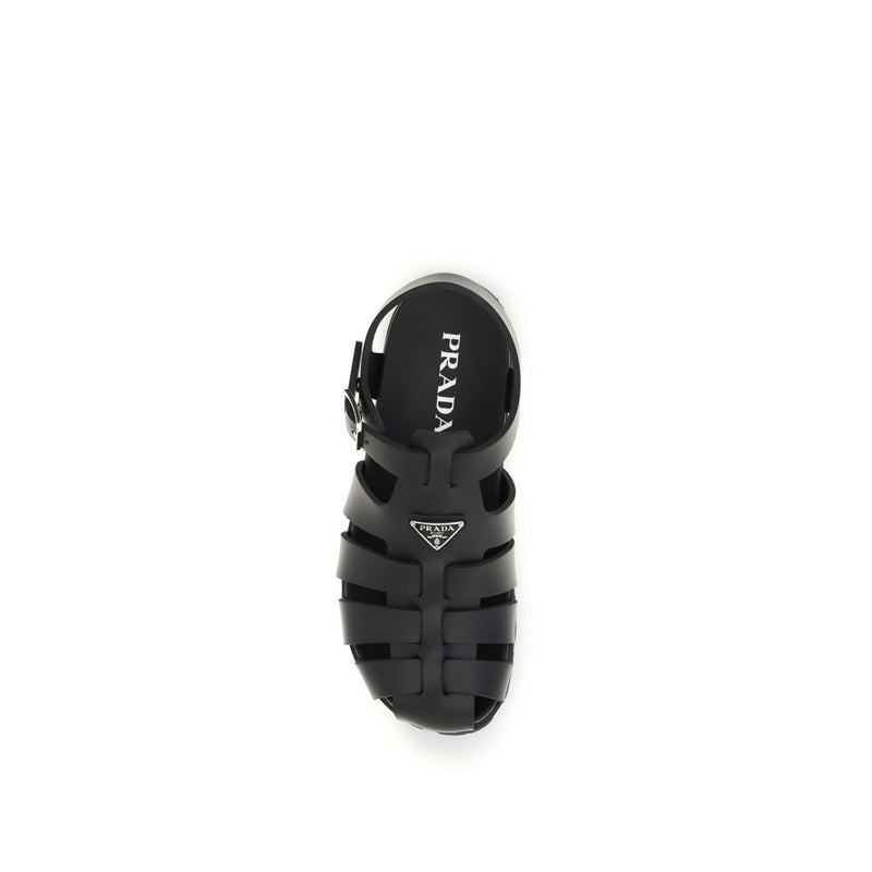 Prada Black Calf Leather Bos Taurus Flat Sandals