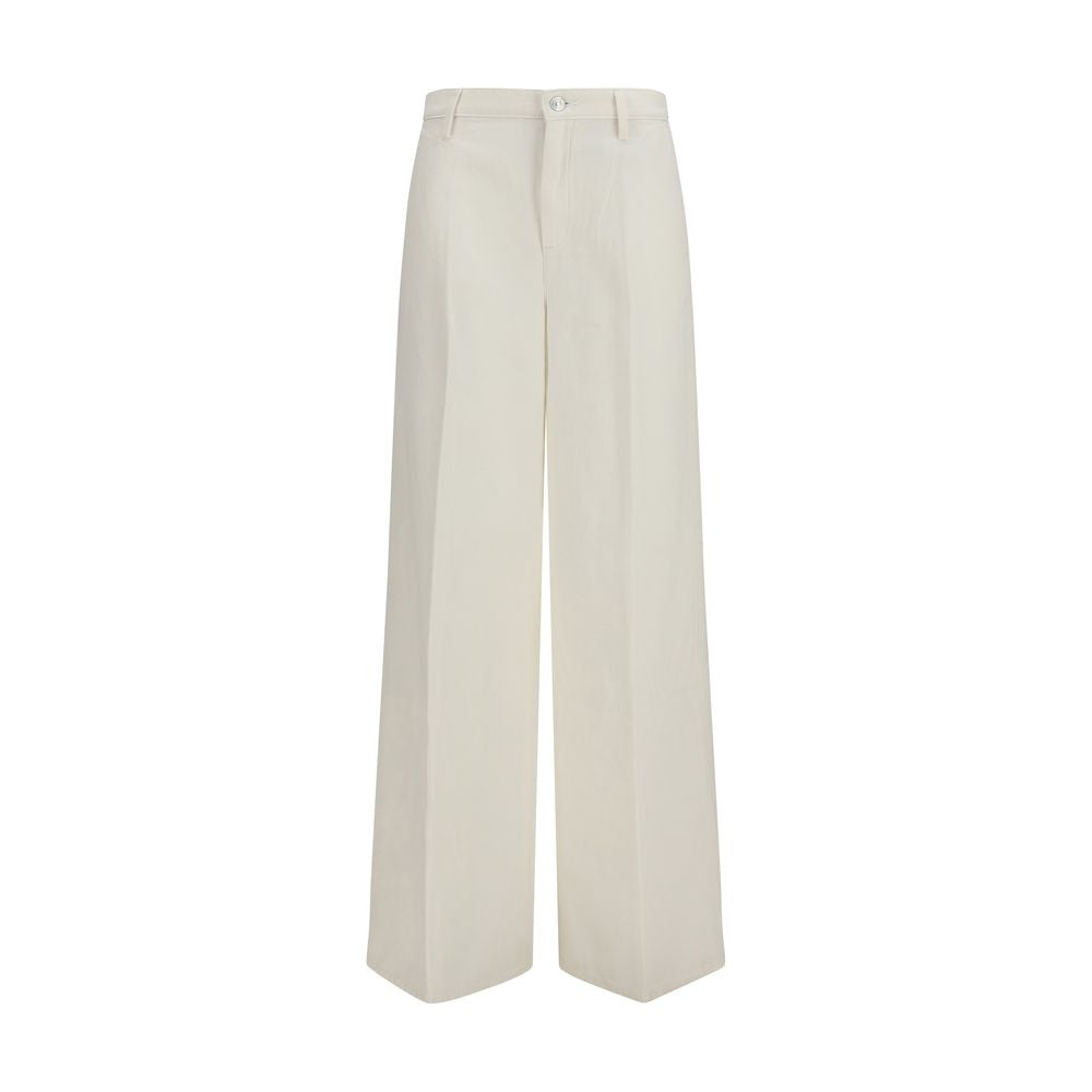 7FOR White Cotton Casual Pants for Women