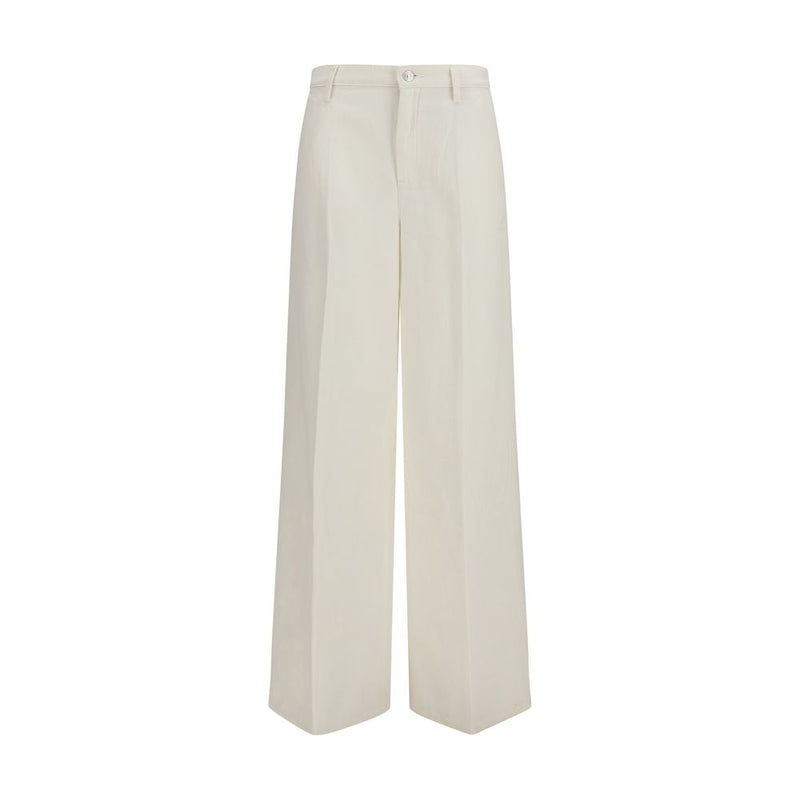 7FOR White Cotton Casual Pants for Women