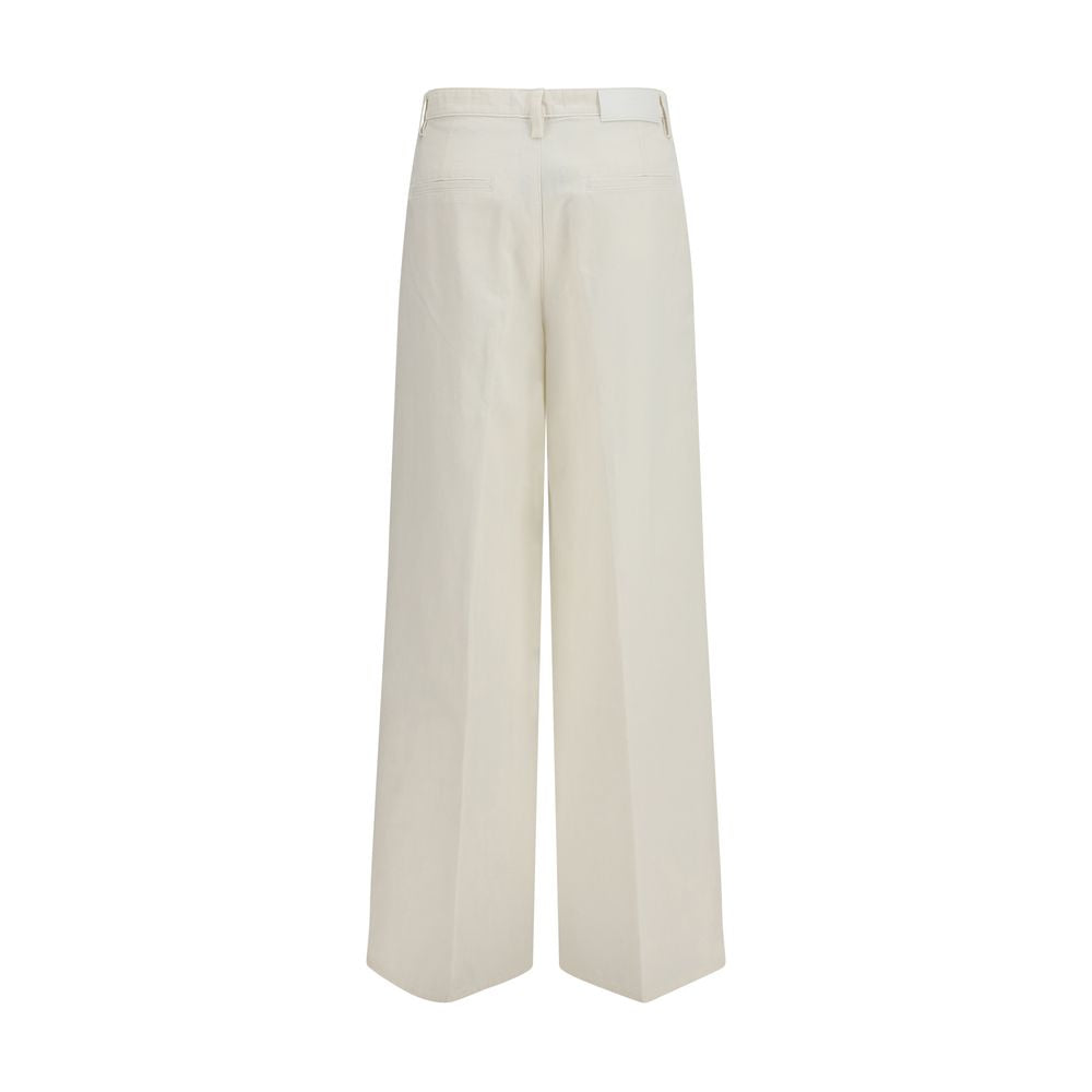 7FOR White Cotton Casual Pants for Women
