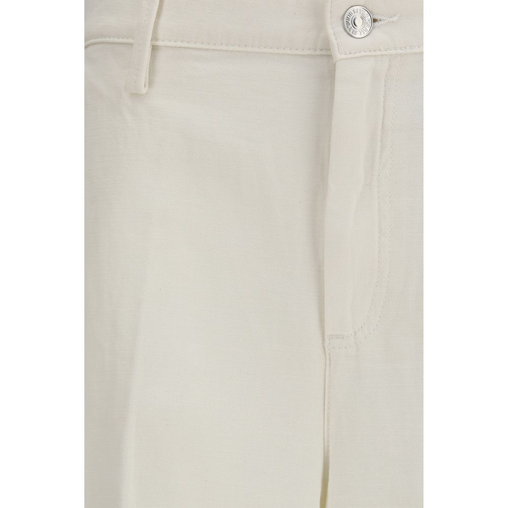 7FOR White Cotton Casual Pants for Women