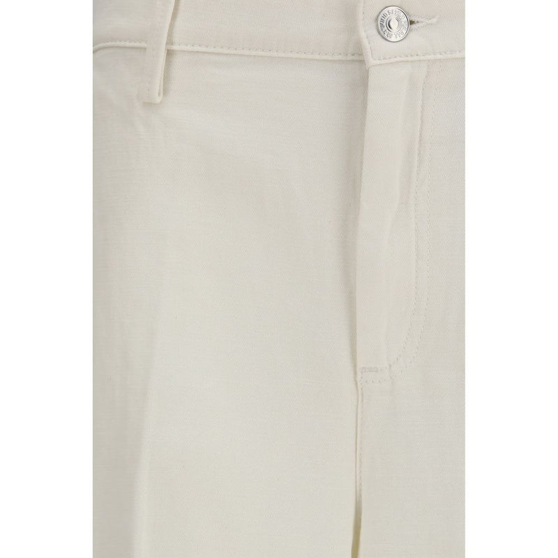7FOR White Cotton Casual Pants for Women
