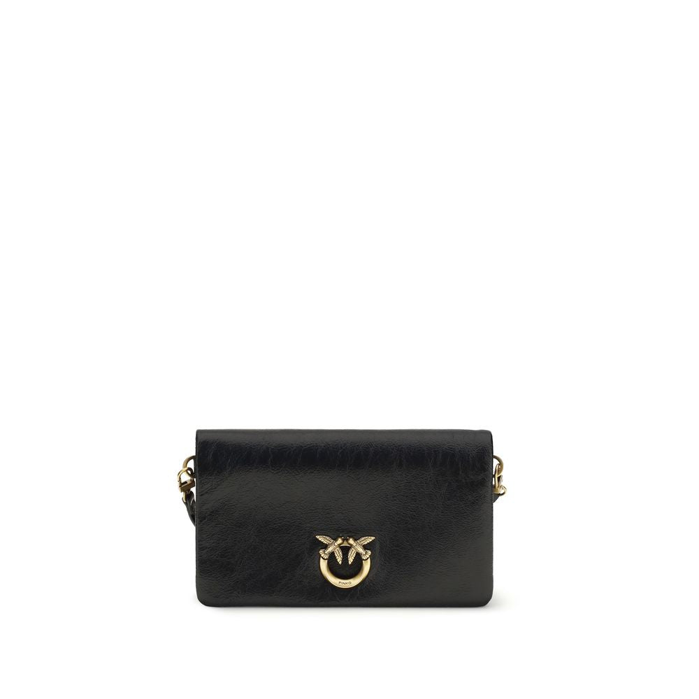 PINKO Love Click Soft Horizontal Mini Black Goatskin Shoulder Bag