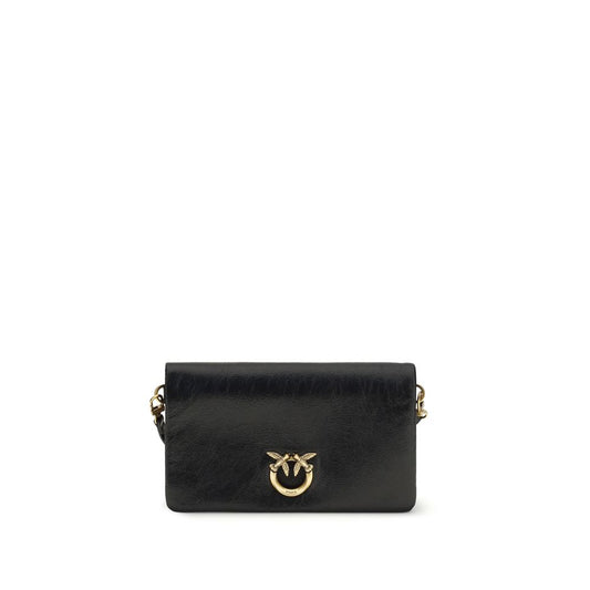 PINKO Love Click Soft Horizontal Mini Black Goatskin Shoulder Bag