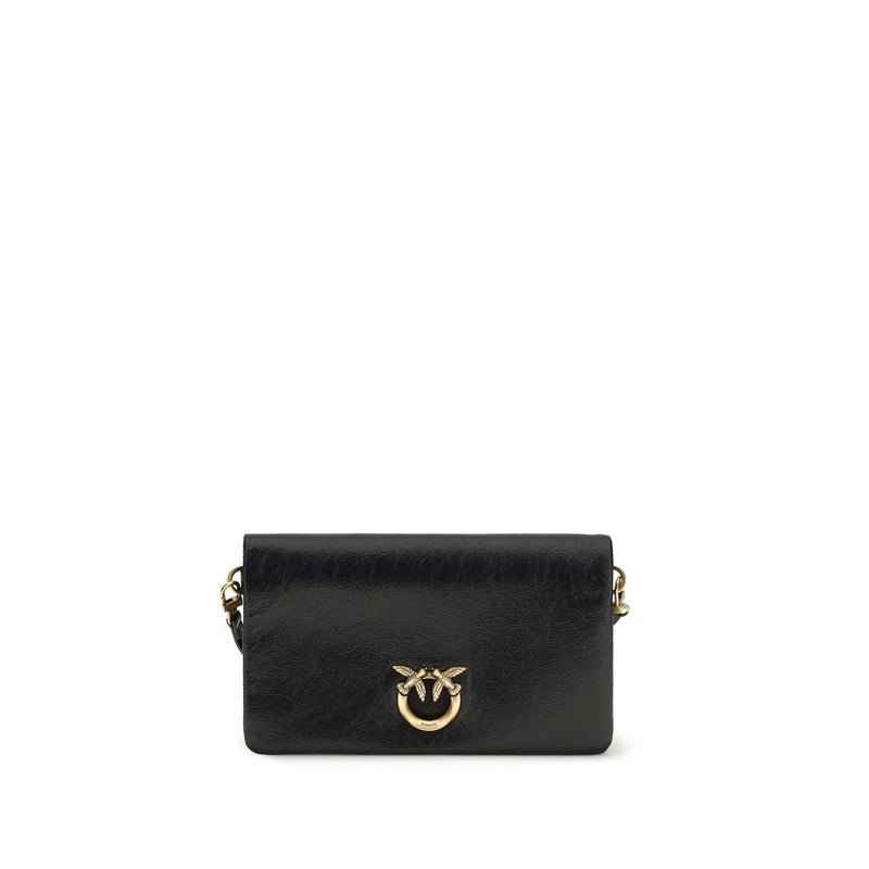 PINKO Love Click Soft Horizontal Mini Black Goatskin Shoulder Bag