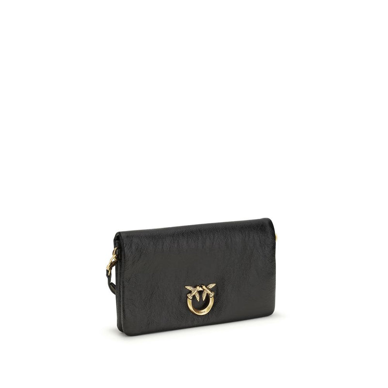 PINKO Love Click Soft Horizontal Mini Black Goatskin Shoulder Bag