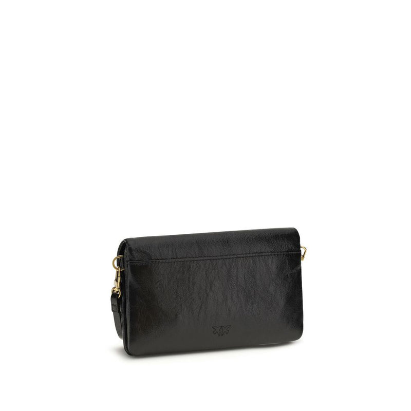 PINKO Love Click Soft Horizontal Mini Black Goatskin Shoulder Bag
