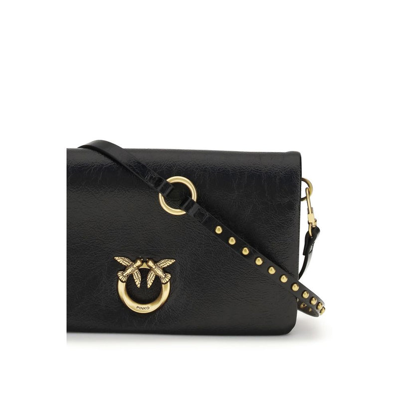 PINKO Love Click Soft Horizontal Mini Black Goatskin Shoulder Bag