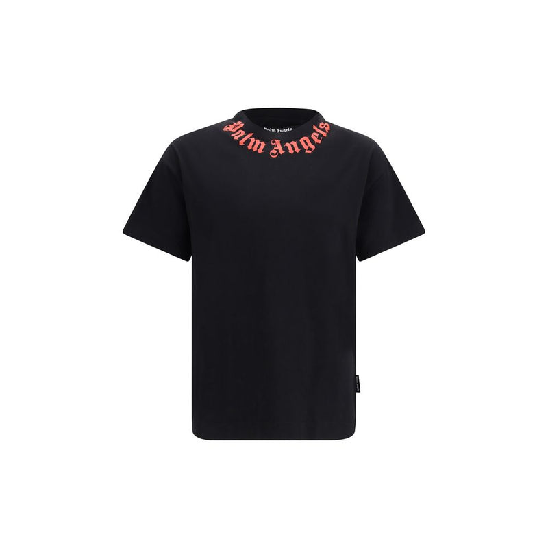 Palm Angels Neck Logo Black Cotton T-Shirt for Men