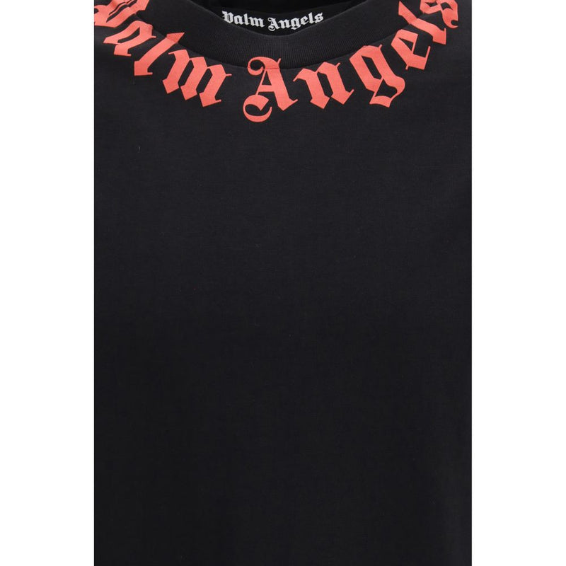 Palm Angels Neck Logo Black Cotton T-Shirt for Men