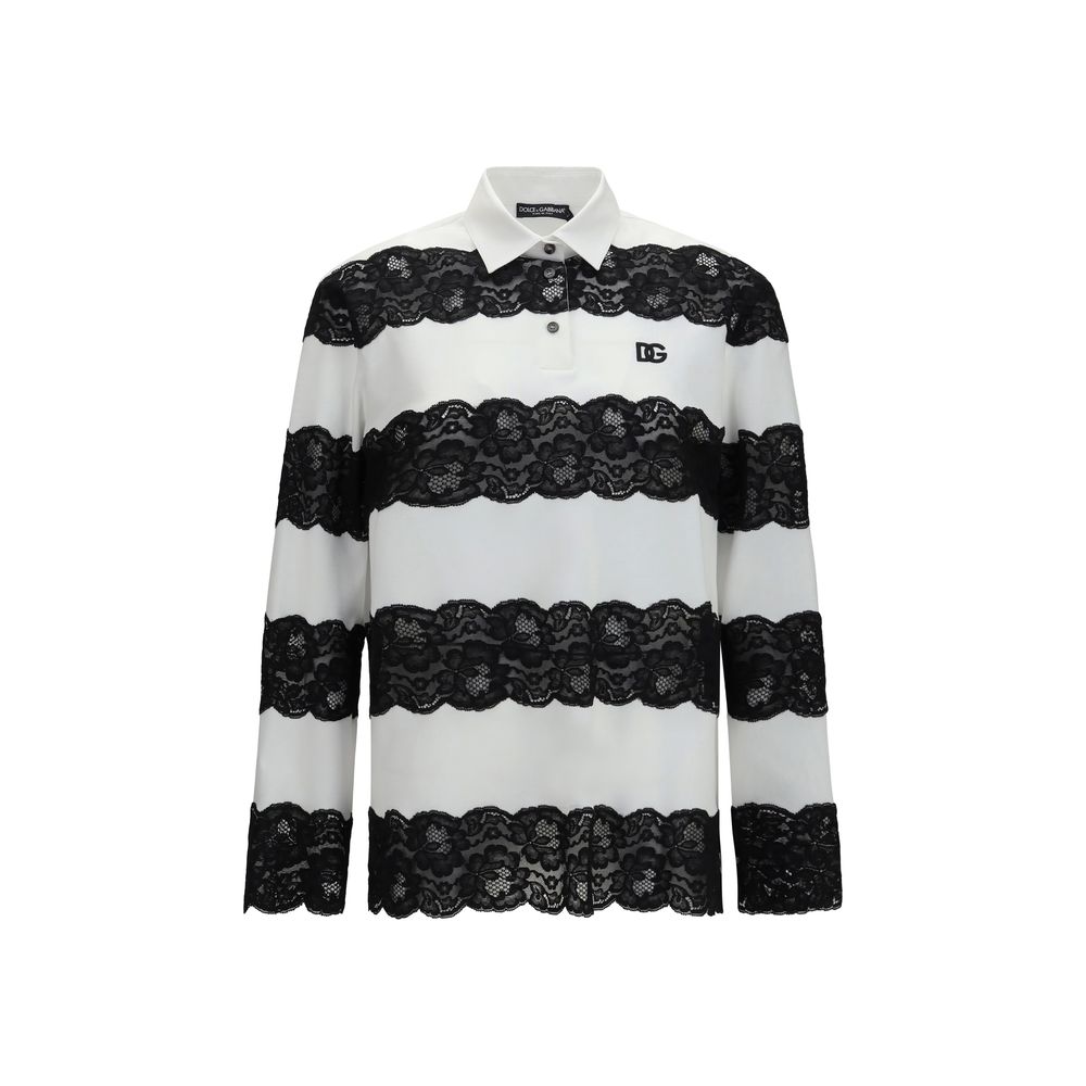 Dolce & Gabbana White Cotton Long-Sleeve Polo Shirt