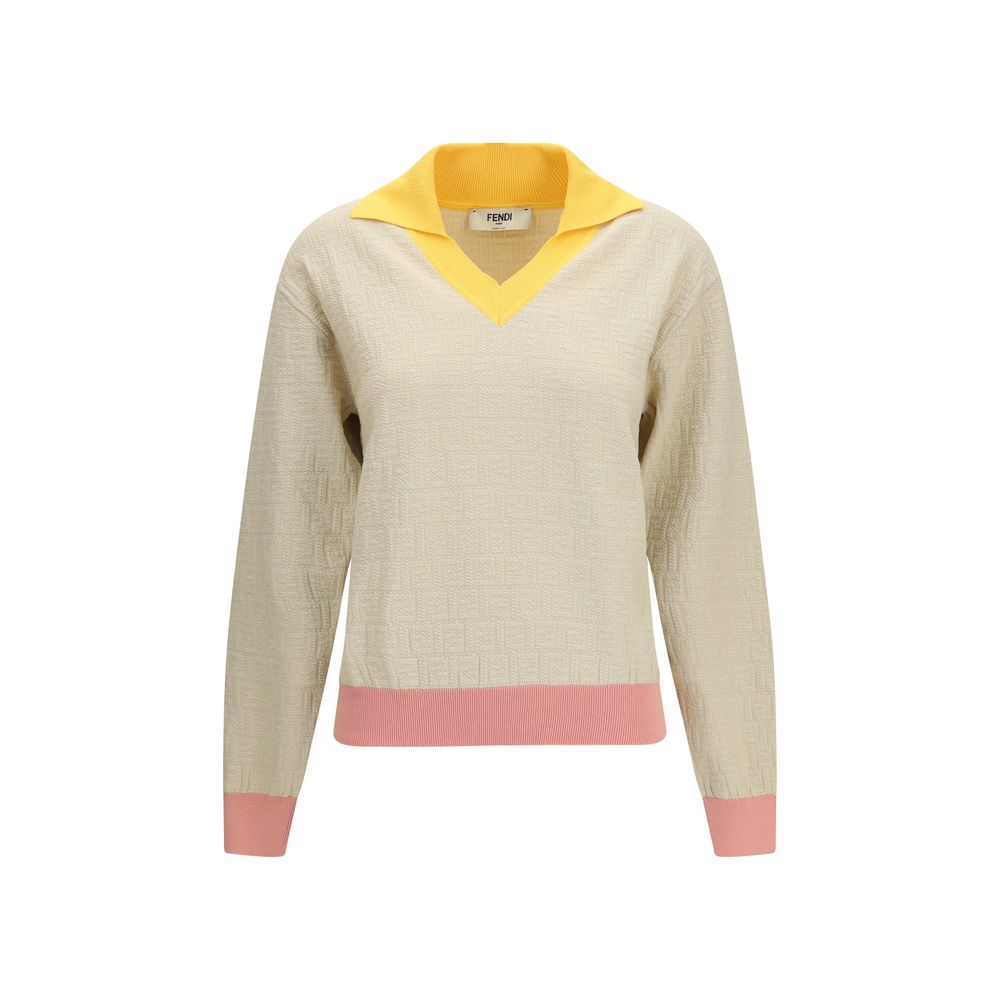 Fendi Beige Cotton Sweatshirt with FF Logo