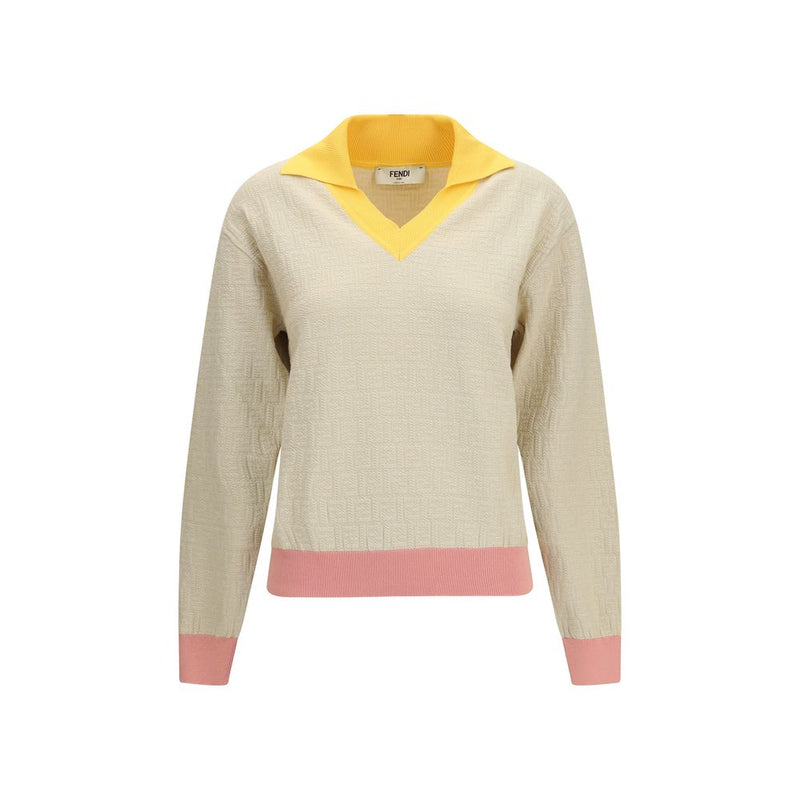 Fendi Beige Cotton Sweatshirt with FF Logo