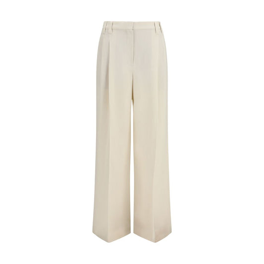 Brunello Cucinelli Beige Viscose Wide-Leg Casual Pants