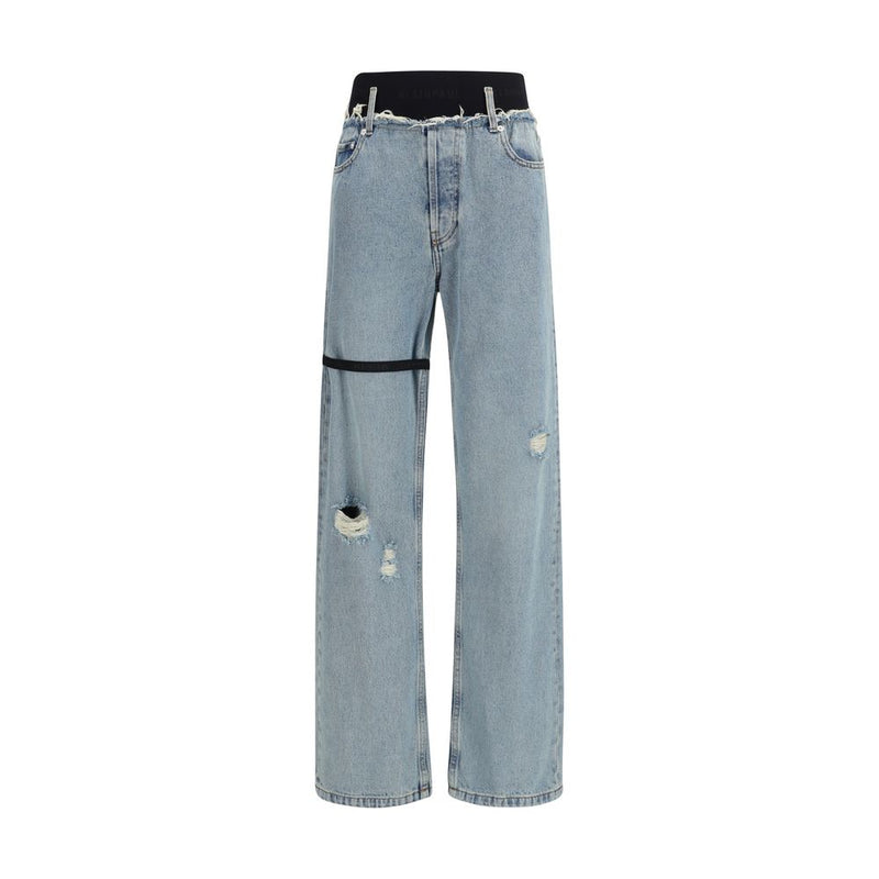ALAINPAUL Blue Cotton High-Waisted Jeans for Women