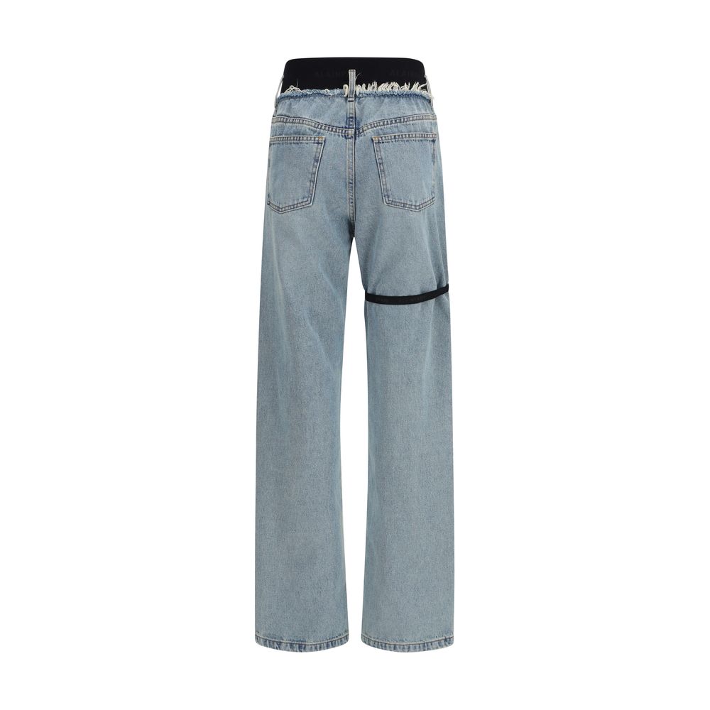 ALAINPAUL Blue Cotton High-Waisted Jeans for Women