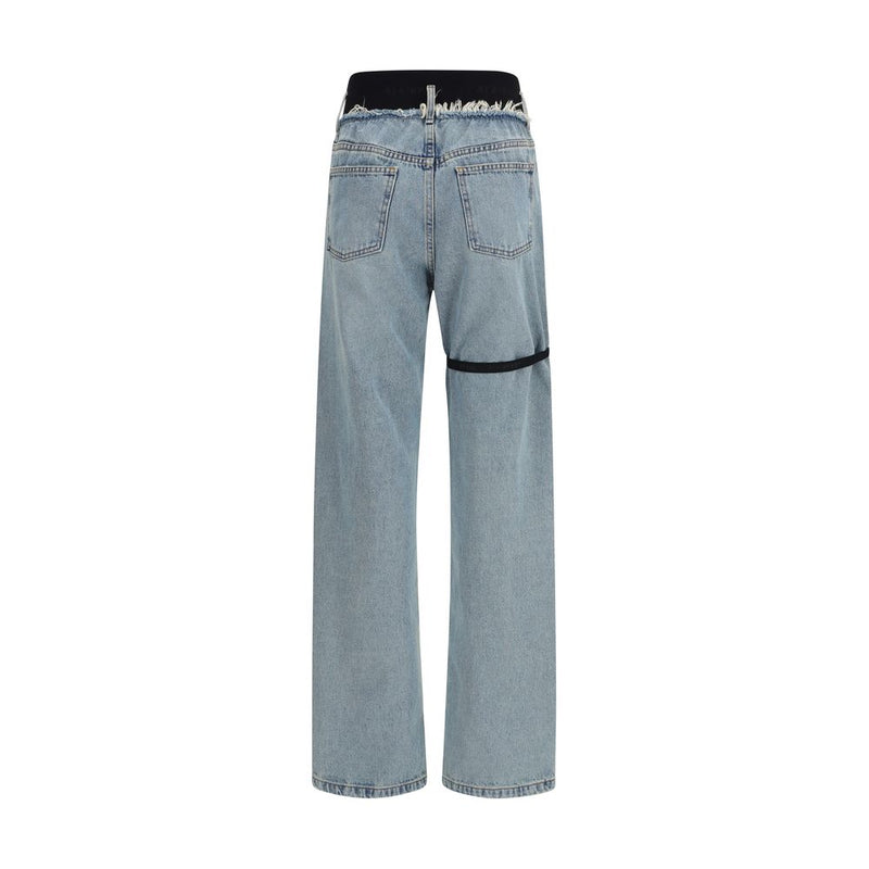 ALAINPAUL Blue Cotton High-Waisted Jeans for Women