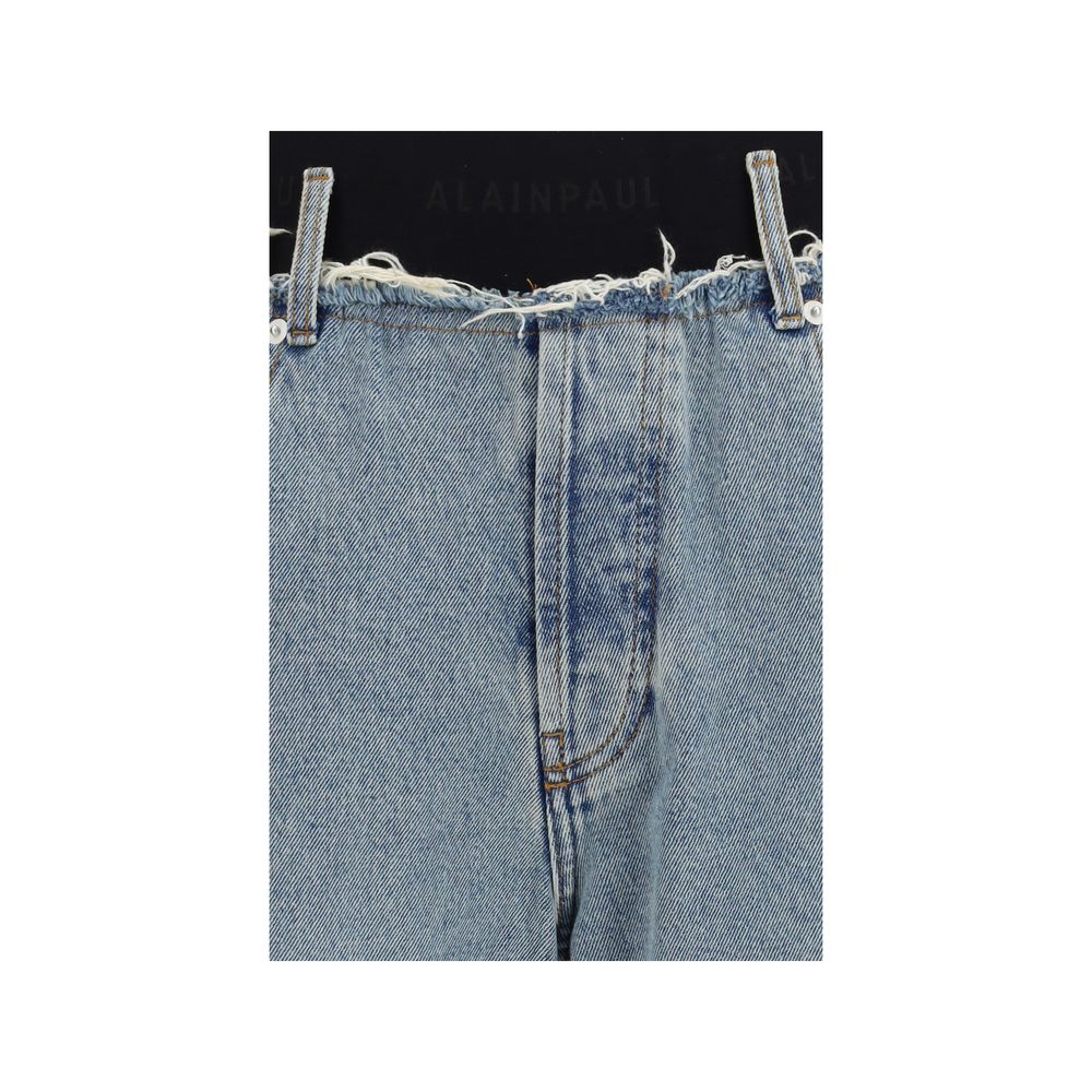 ALAINPAUL Blue Cotton High-Waisted Jeans for Women