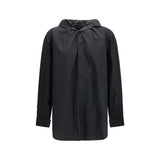 ALAINPAUL Black Cotton Shirt with Elegant Hood-Like Collar