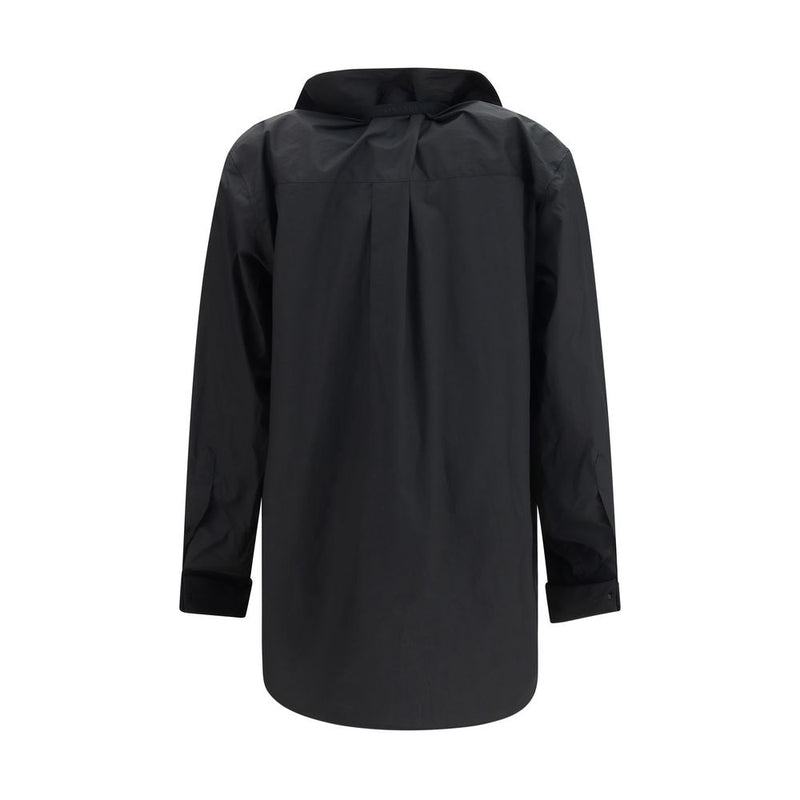 ALAINPAUL Black Cotton Shirt with Elegant Hood-Like Collar