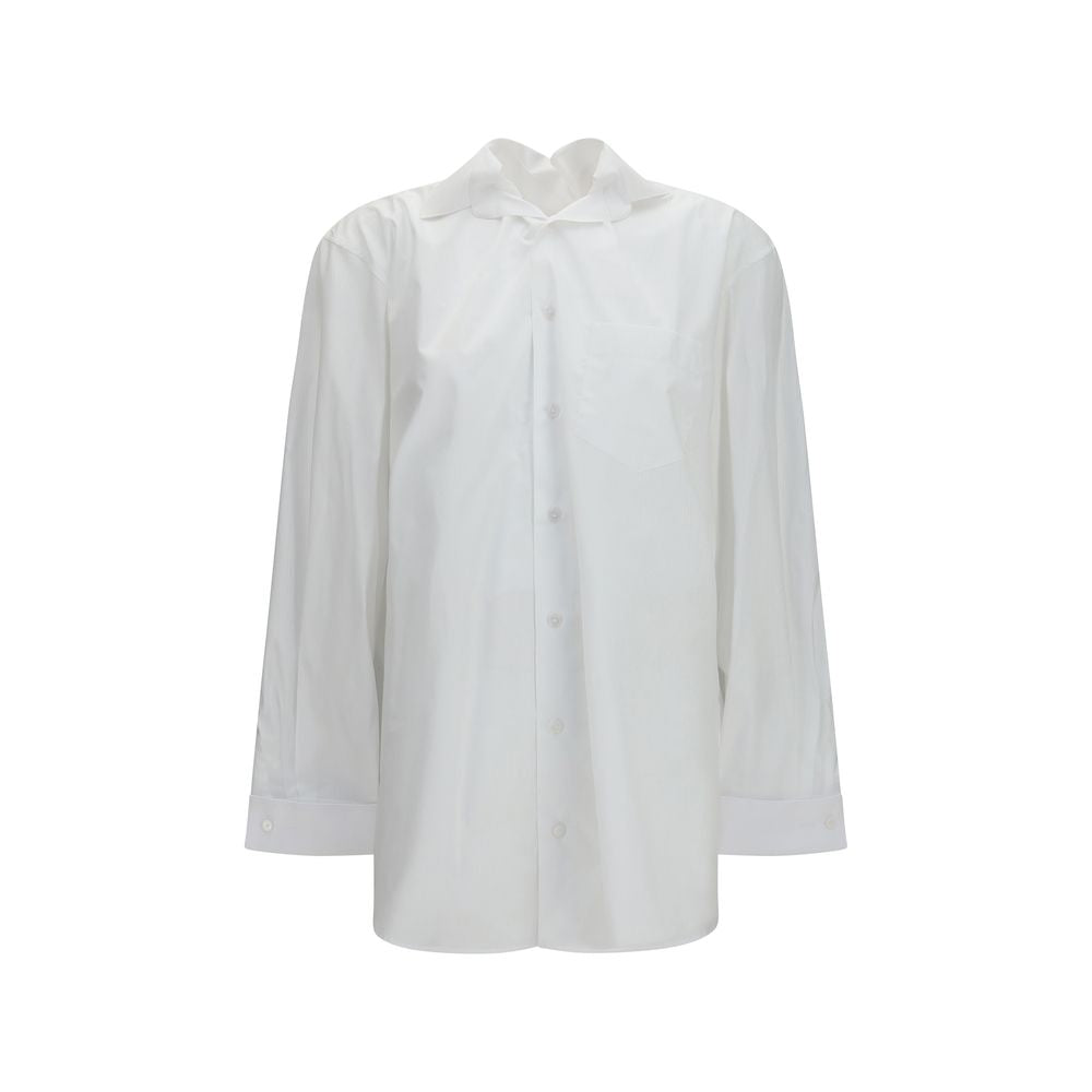 ALAINPAUL White Cotton Shirt with Elasticated Collar