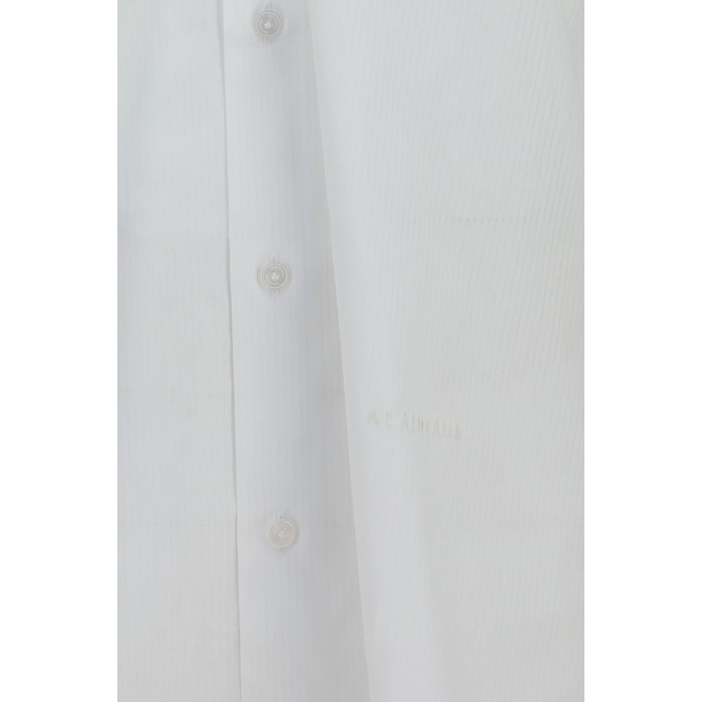 ALAINPAUL White Cotton Shirt with Elasticated Collar