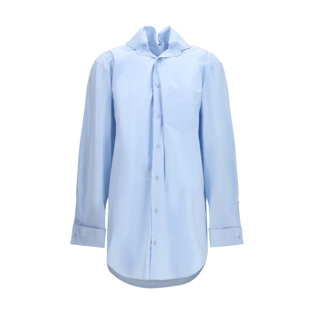 ALAINPAUL Blue Cotton Shirt with Elegant Hood-Like Collar