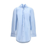 ALAINPAUL Blue Cotton Shirt with Elegant Hood-Like Collar