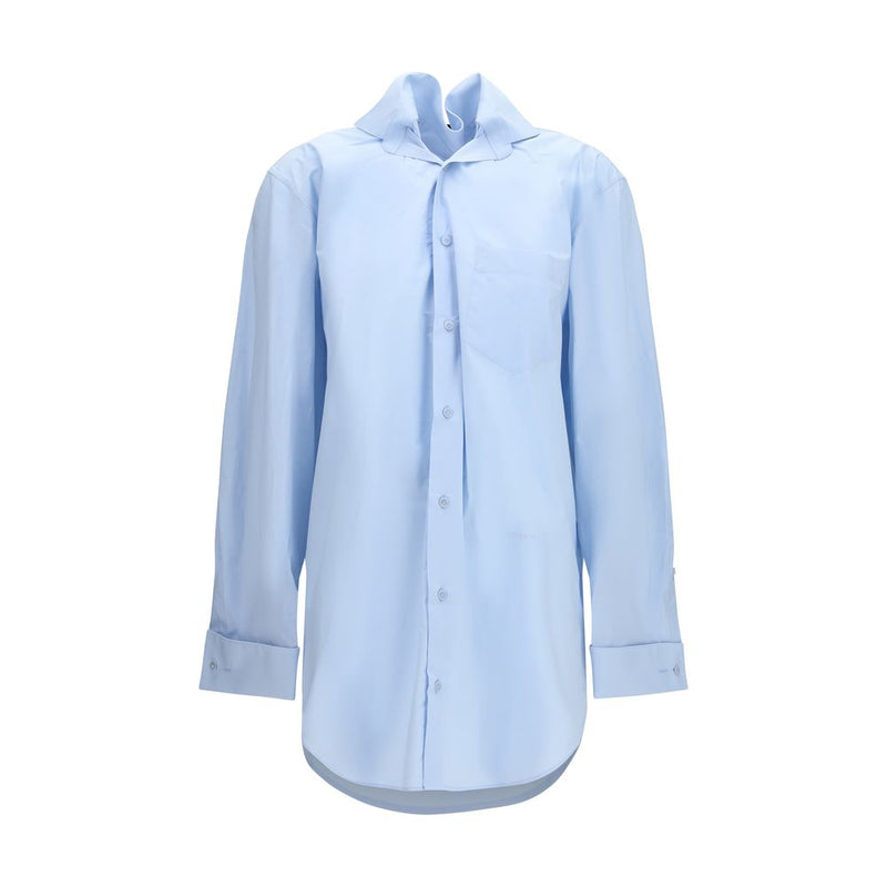 ALAINPAUL Blue Cotton Shirt with Elegant Hood-Like Collar
