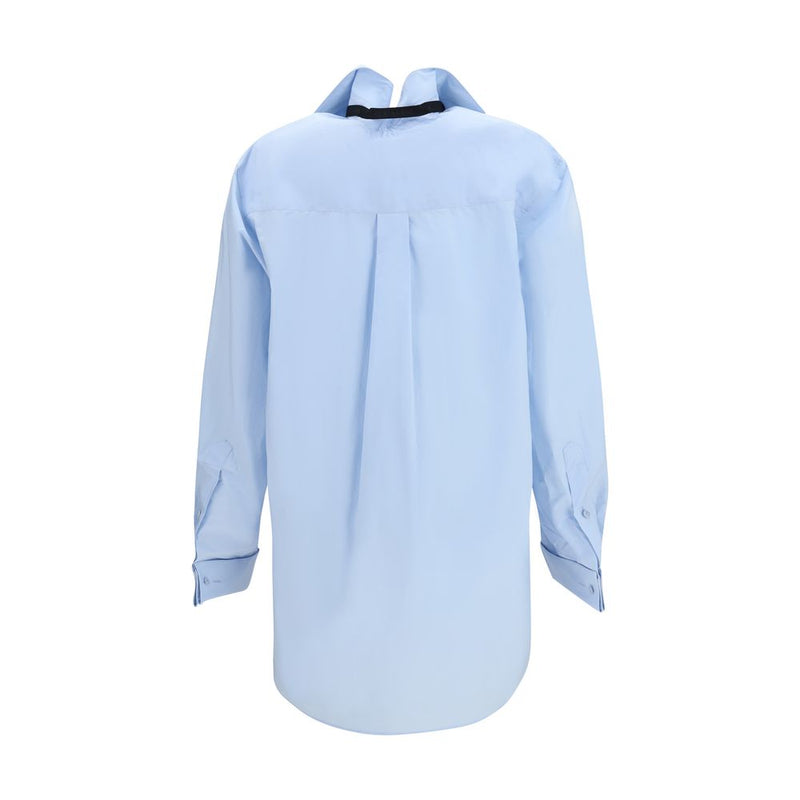 ALAINPAUL Blue Cotton Shirt with Elegant Hood-Like Collar