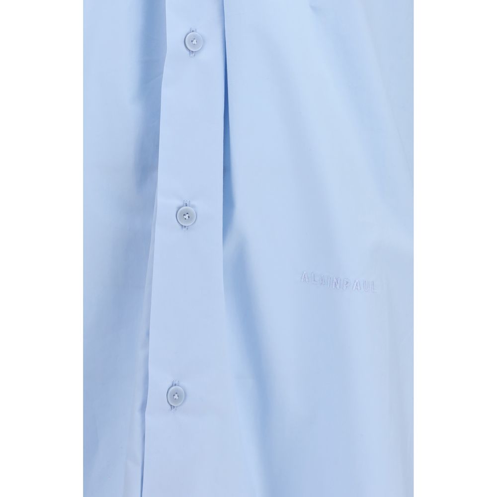 ALAINPAUL Blue Cotton Shirt with Elegant Hood-Like Collar