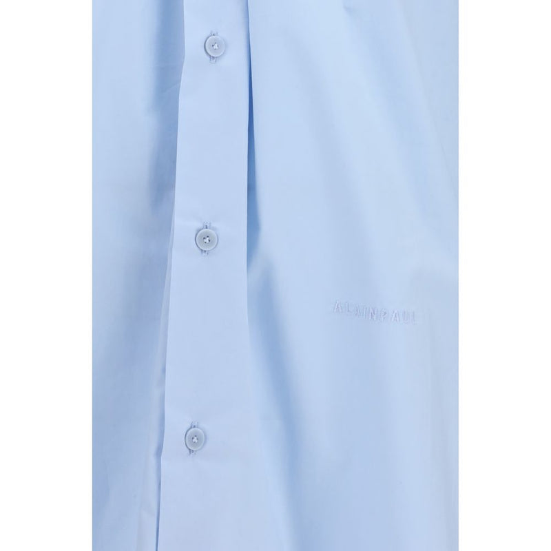 ALAINPAUL Blue Cotton Shirt with Elegant Hood-Like Collar