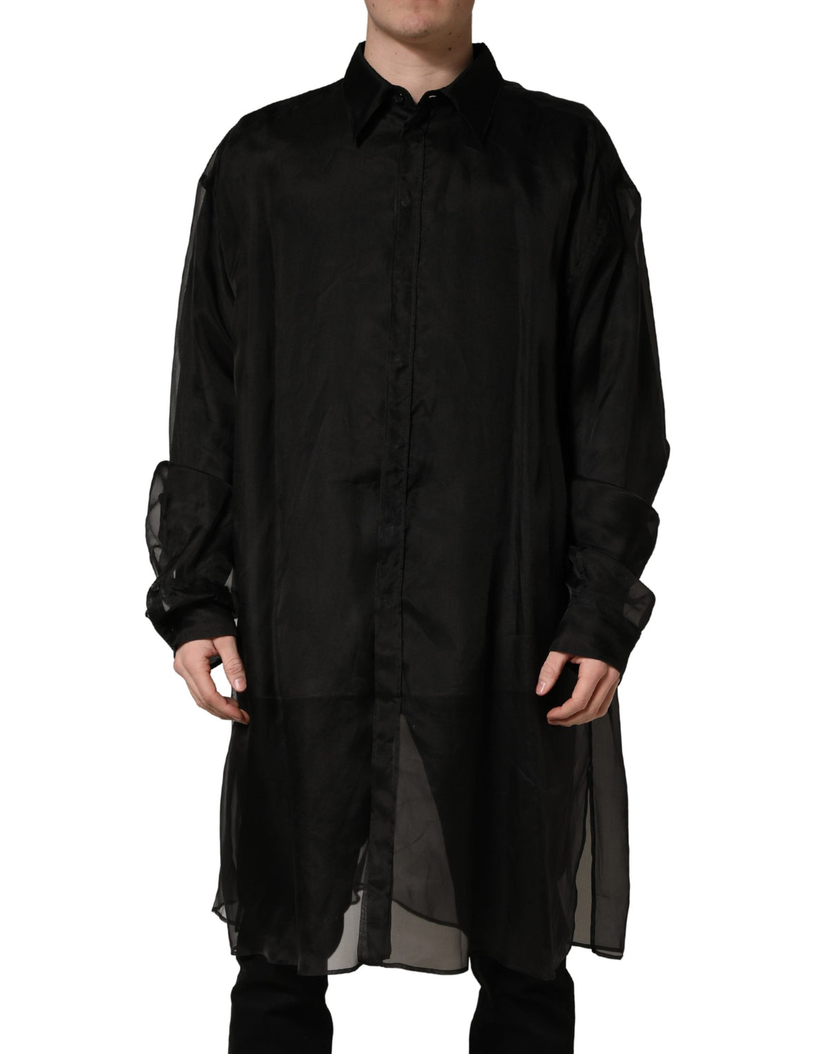 Veste chemise semi-transparente noire à volants Dolce & Gabbana