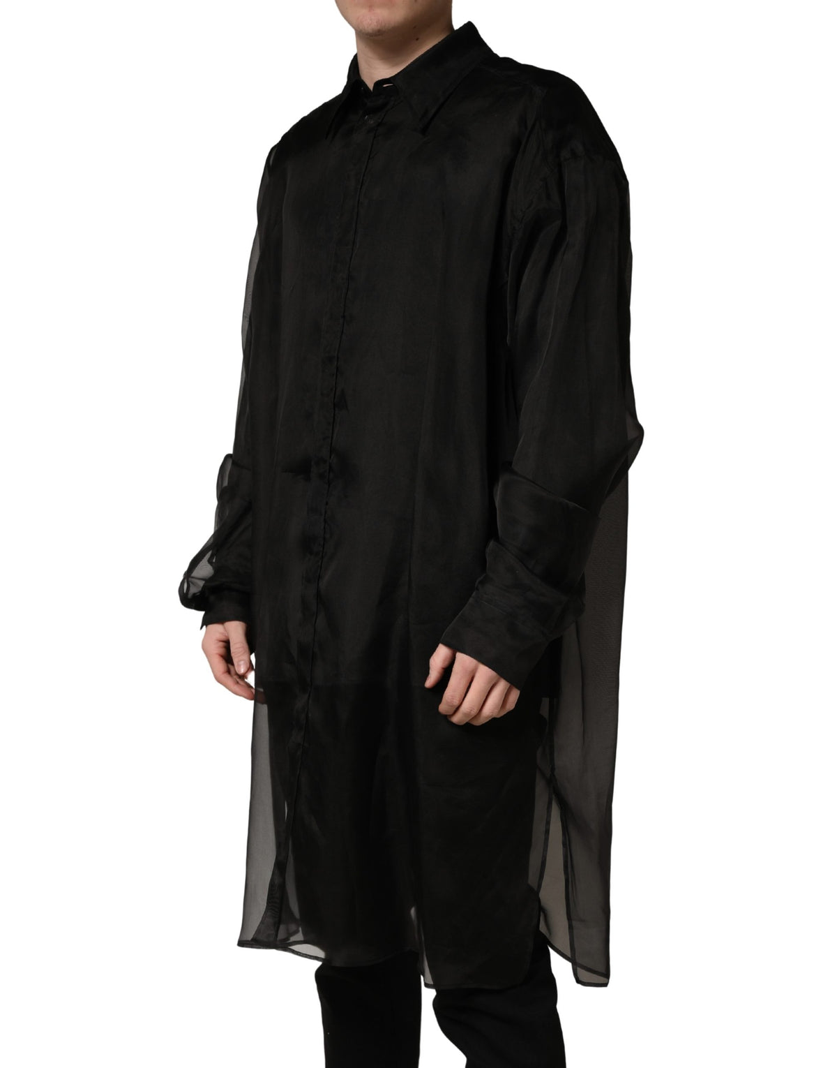 Veste chemise semi-transparente noire à volants Dolce & Gabbana