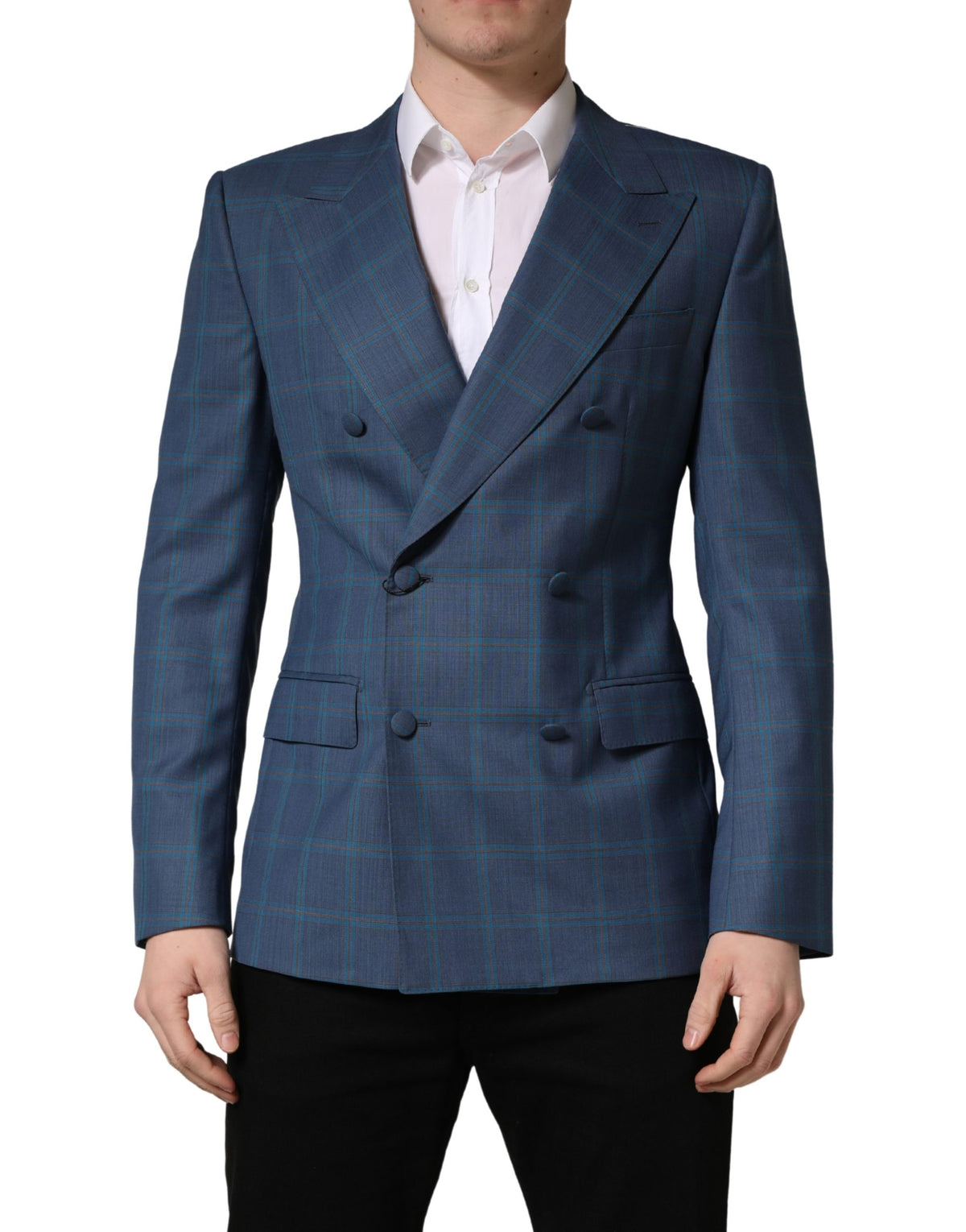 Veste de costume homme croisée à carreaux bleu Dolce & Gabbana