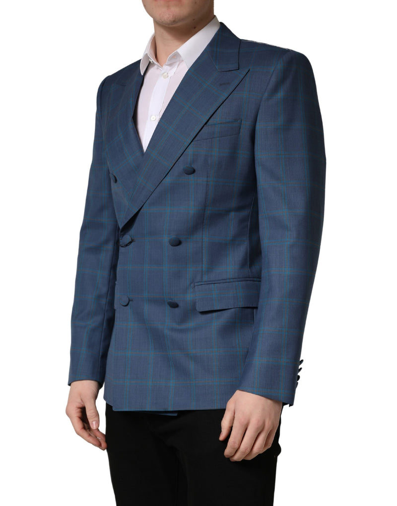 Veste de costume homme croisée à carreaux bleu Dolce & Gabbana