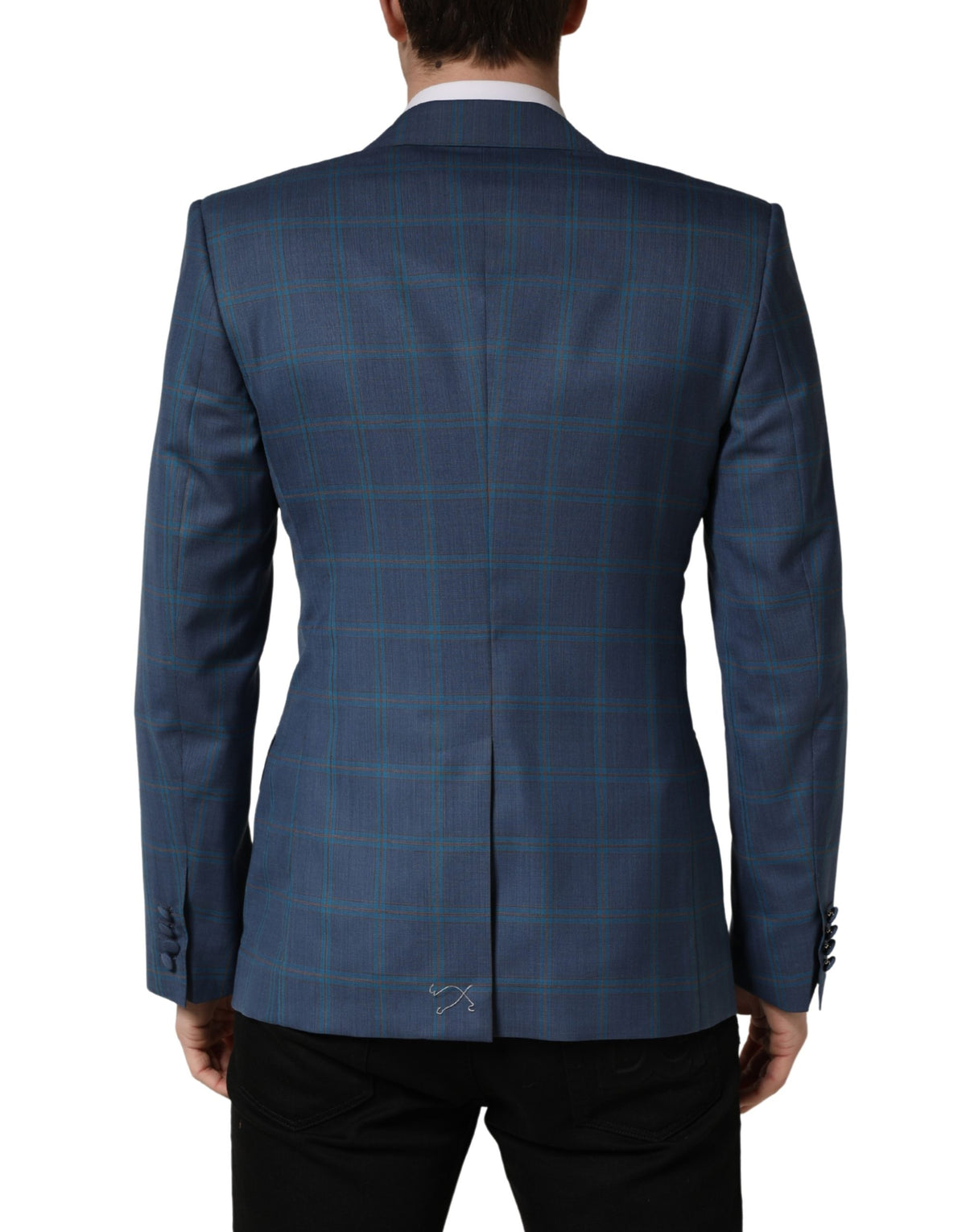 Veste de costume homme croisée à carreaux bleu Dolce & Gabbana