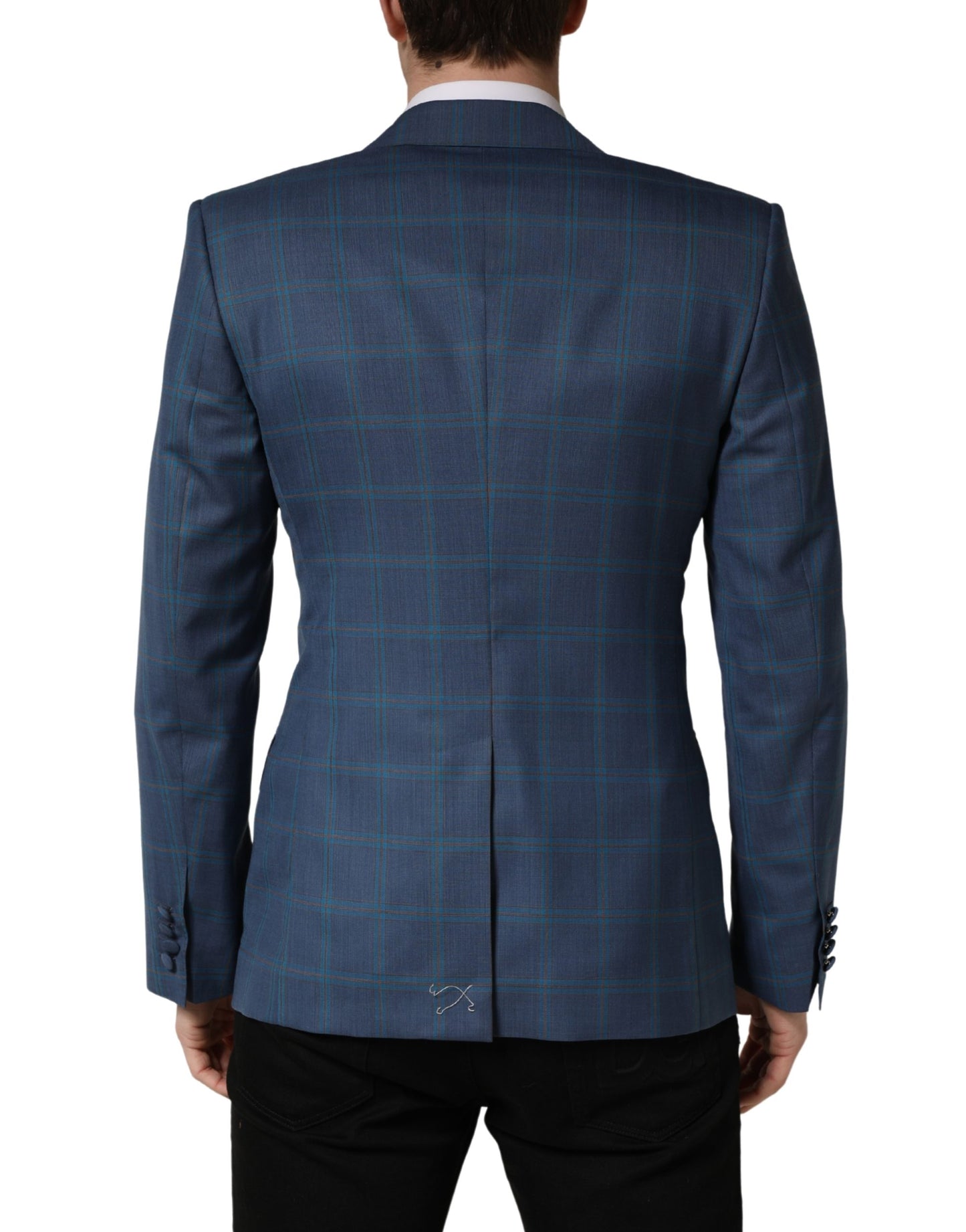 Veste de costume homme croisée à carreaux bleu Dolce & Gabbana