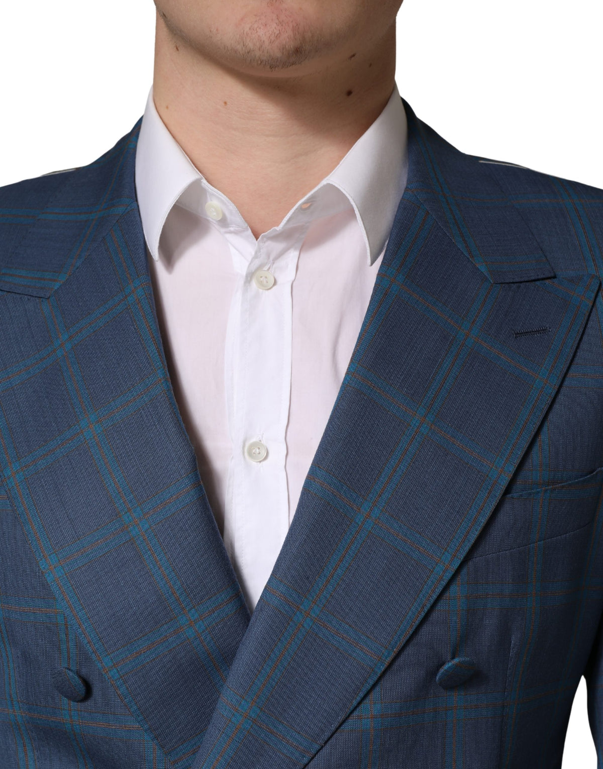Veste de costume homme croisée à carreaux bleu Dolce & Gabbana