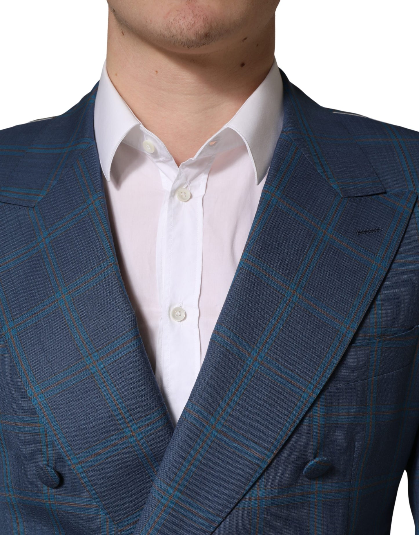 Veste de costume homme croisée à carreaux bleu Dolce & Gabbana