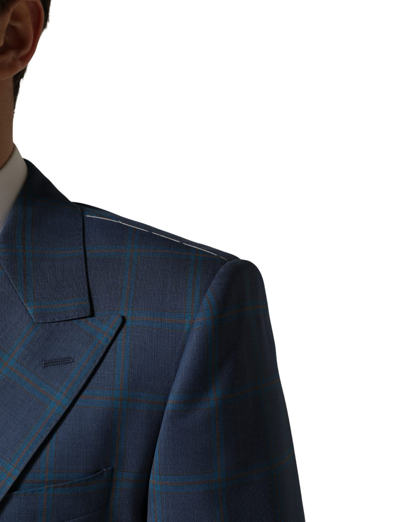 Veste de costume homme croisée à carreaux bleu Dolce & Gabbana