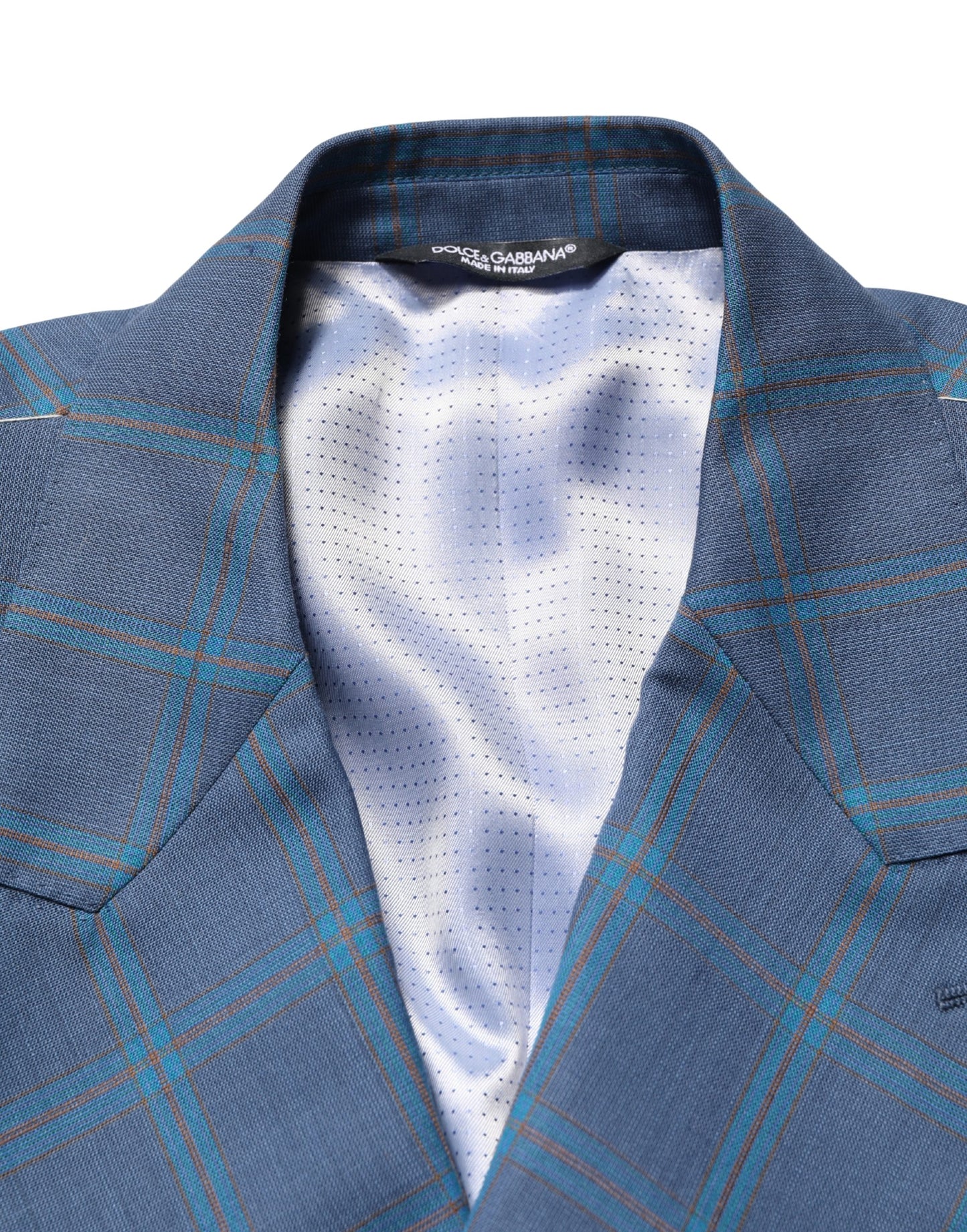 Veste de costume homme croisée à carreaux bleu Dolce & Gabbana