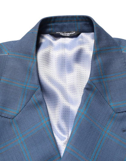 Veste de costume homme croisée à carreaux bleu Dolce & Gabbana