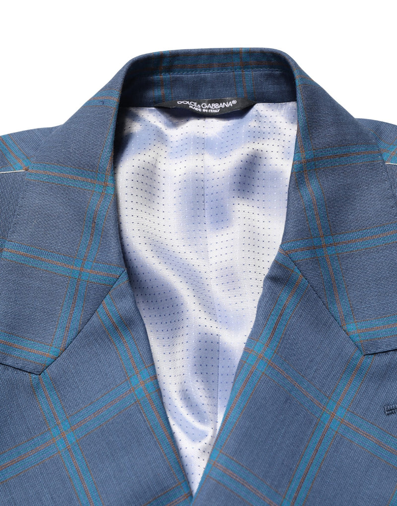Veste de costume homme croisée à carreaux bleu Dolce & Gabbana
