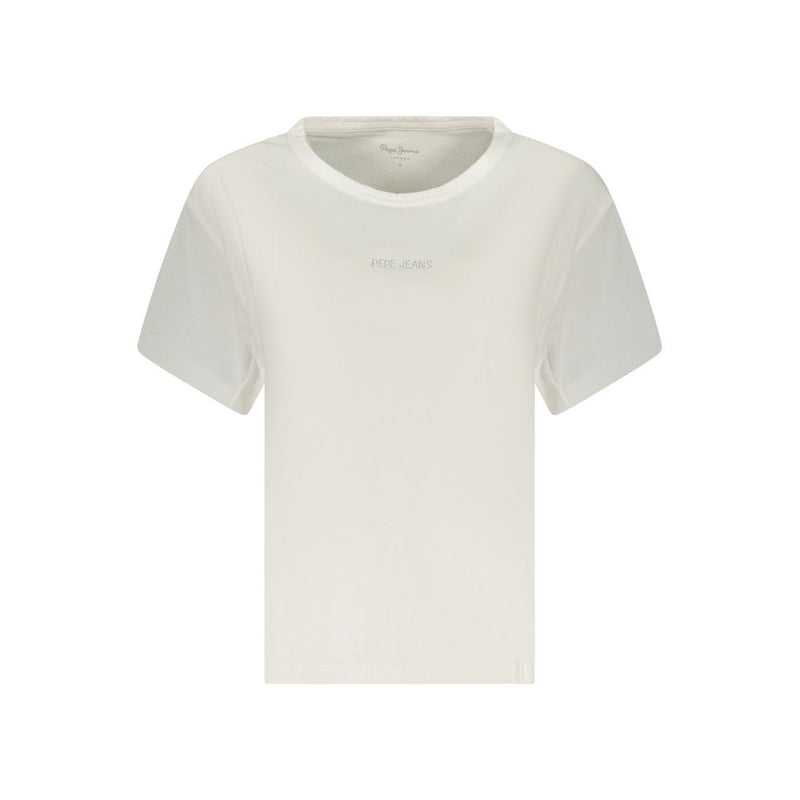 Pepe Jeans White Cotton Women T-Shirt with Rhinestone Detail