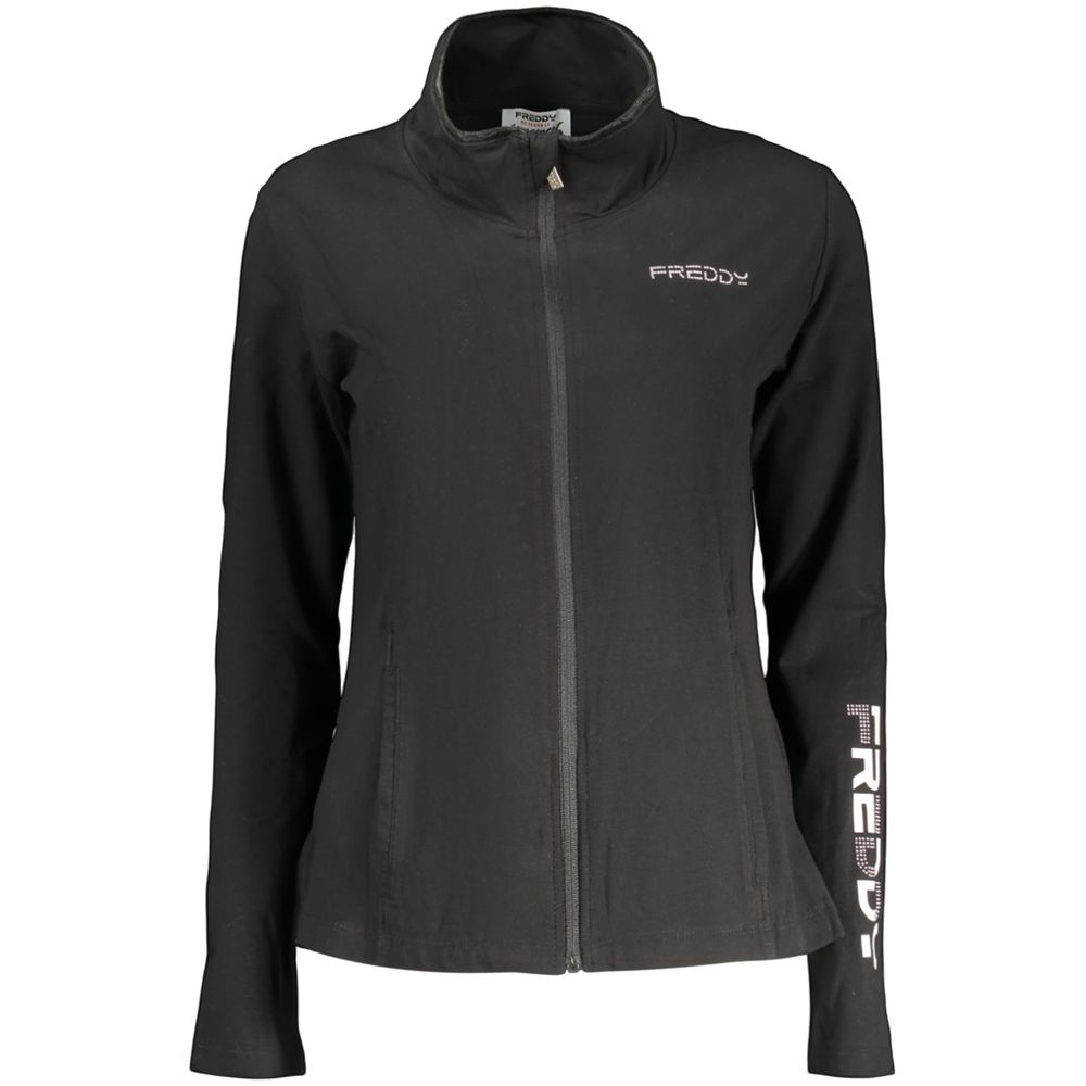 Freddy Black Cotton Women's Sweatshirt with Zip and Pockets