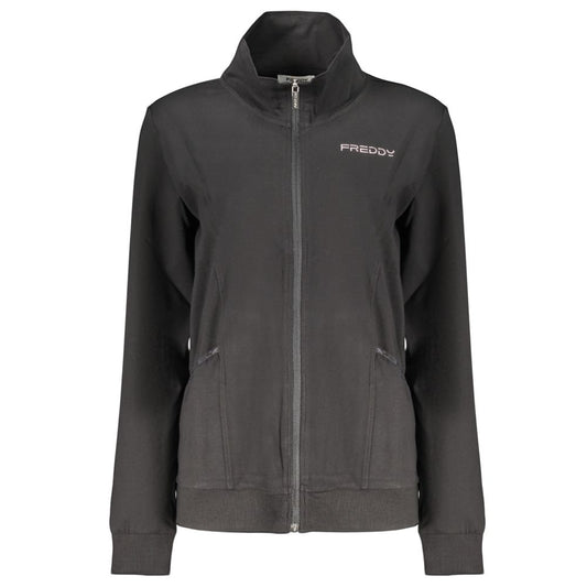 Freddy Black Cotton Women's Sweatshirt with Zip and Pockets