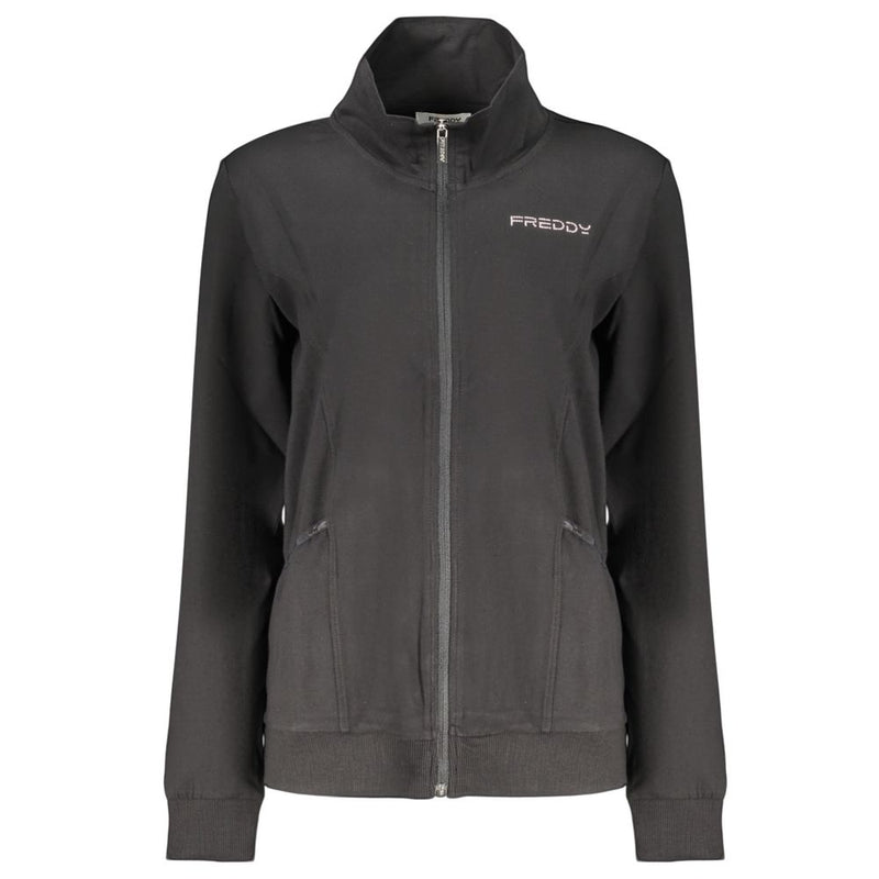 Freddy Black Cotton Women's Sweatshirt with Zip and Pockets