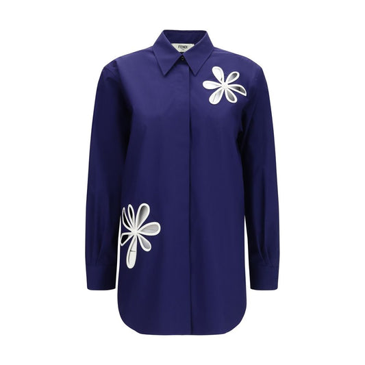 Fendi Blue Cotton Ajour Motif Shirt for Women